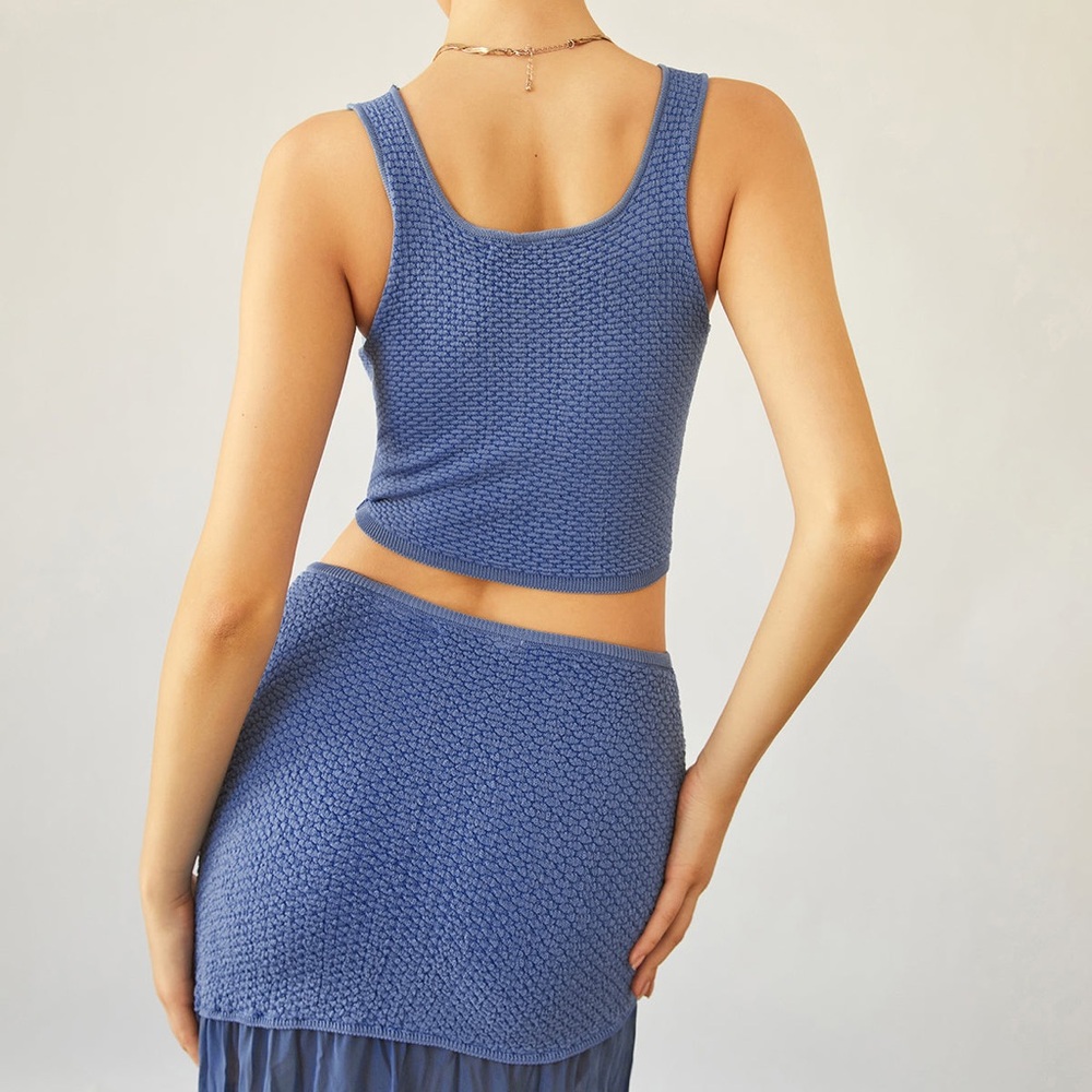 Matching 2 piece top & skirt set- blue drop waist midi skirt & stretchy knit top - Picture 10 of 13